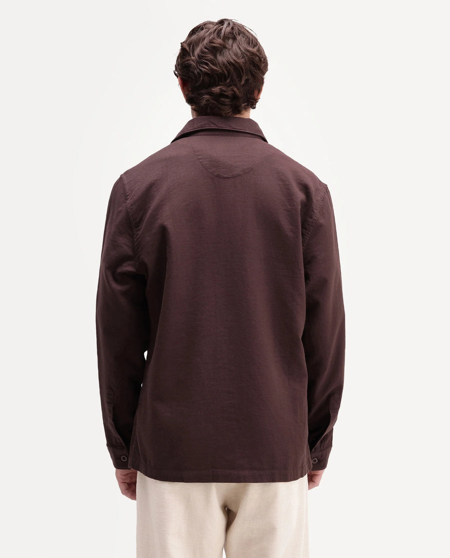 Rare Rabbit Men's Prest-Aw26 Brown Cotton Spread Collar Button Relaxed Plain Shacket