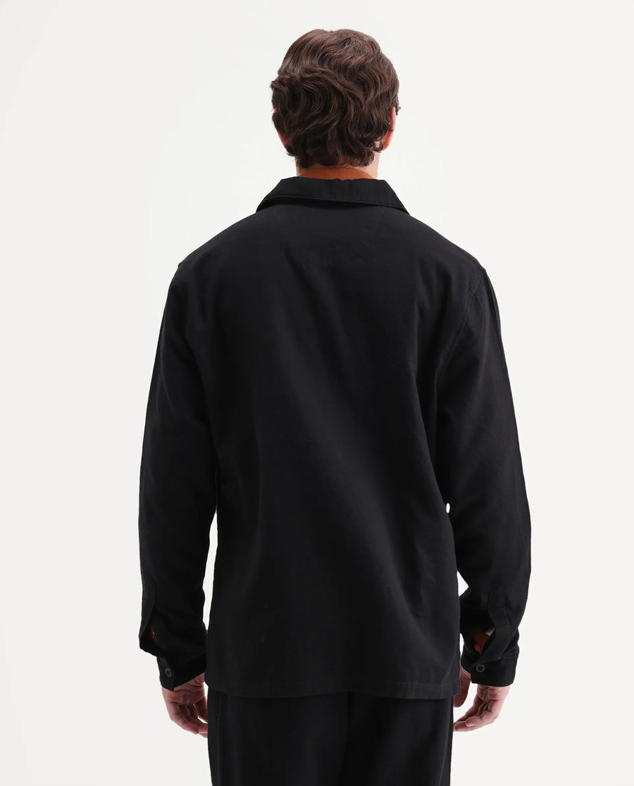 Rare Rabbit Men's Prest-Aw26 Black Cotton Spread Collar Button Relaxed Plain Shacket