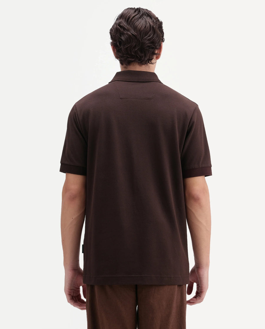 Rare Rabbit Men's Gael Dark Brown Cotton Blend Spread Collar Regular Graphic Print Polo