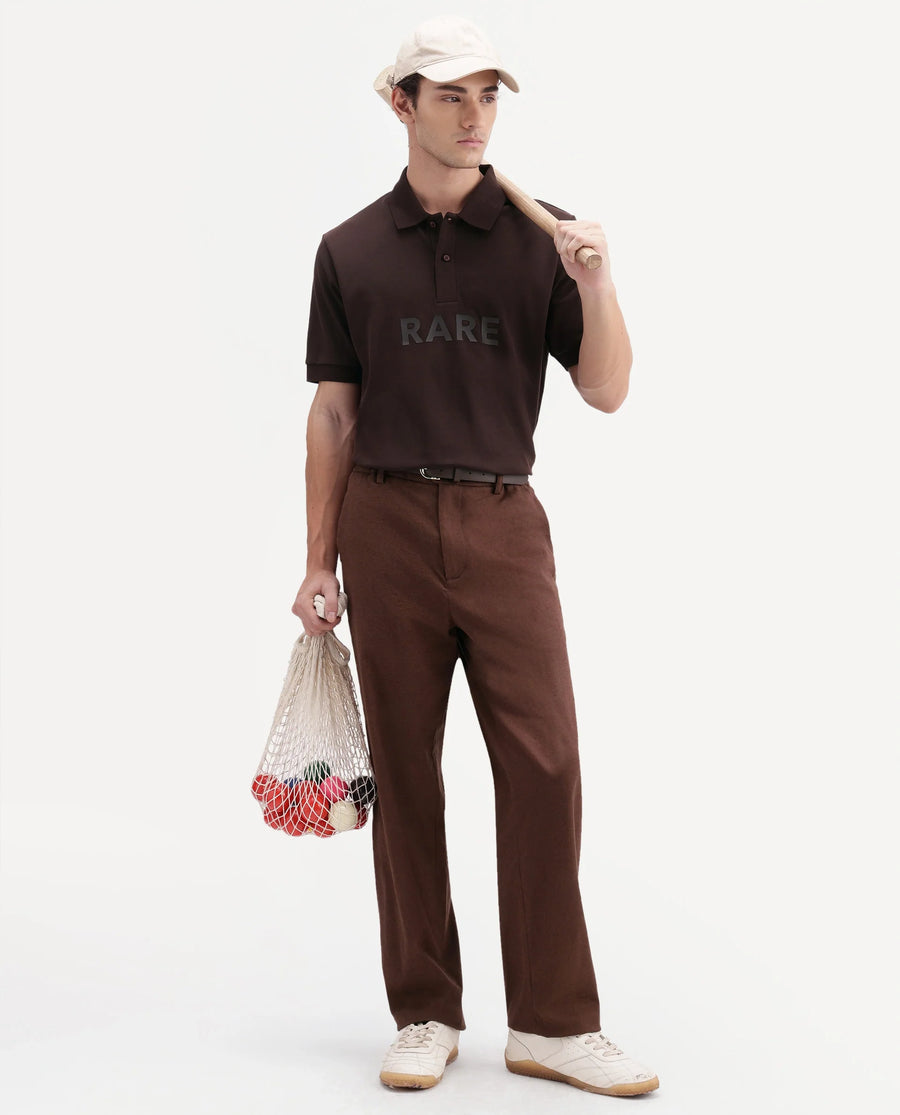 Rare Rabbit Men's Gael Dark Brown Cotton Blend Spread Collar Regular Graphic Print Polo