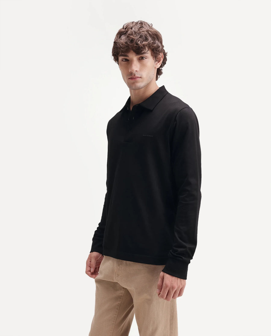 Rare Rabbit Men's Travo Black Cotton Spread Collar Regular Plain Shirt