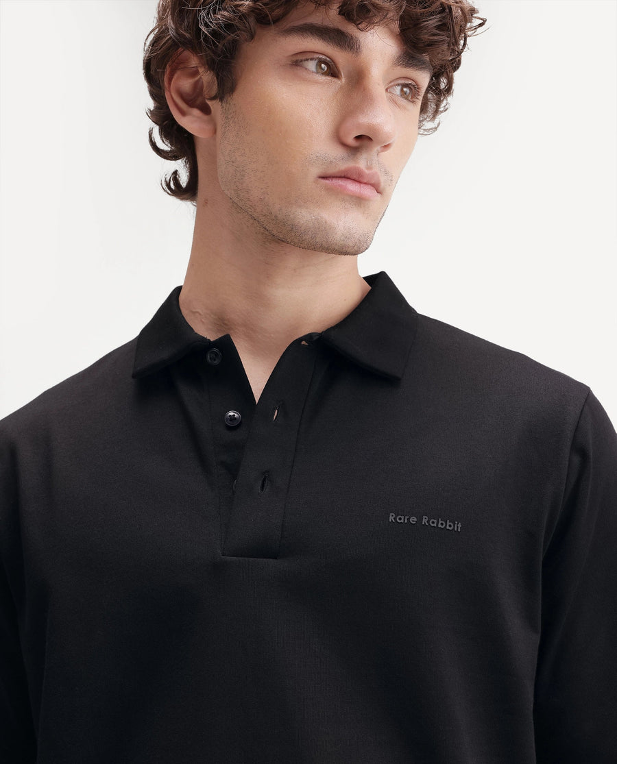 Rare Rabbit Men's Travo Black Cotton Spread Collar Regular Plain Shirt