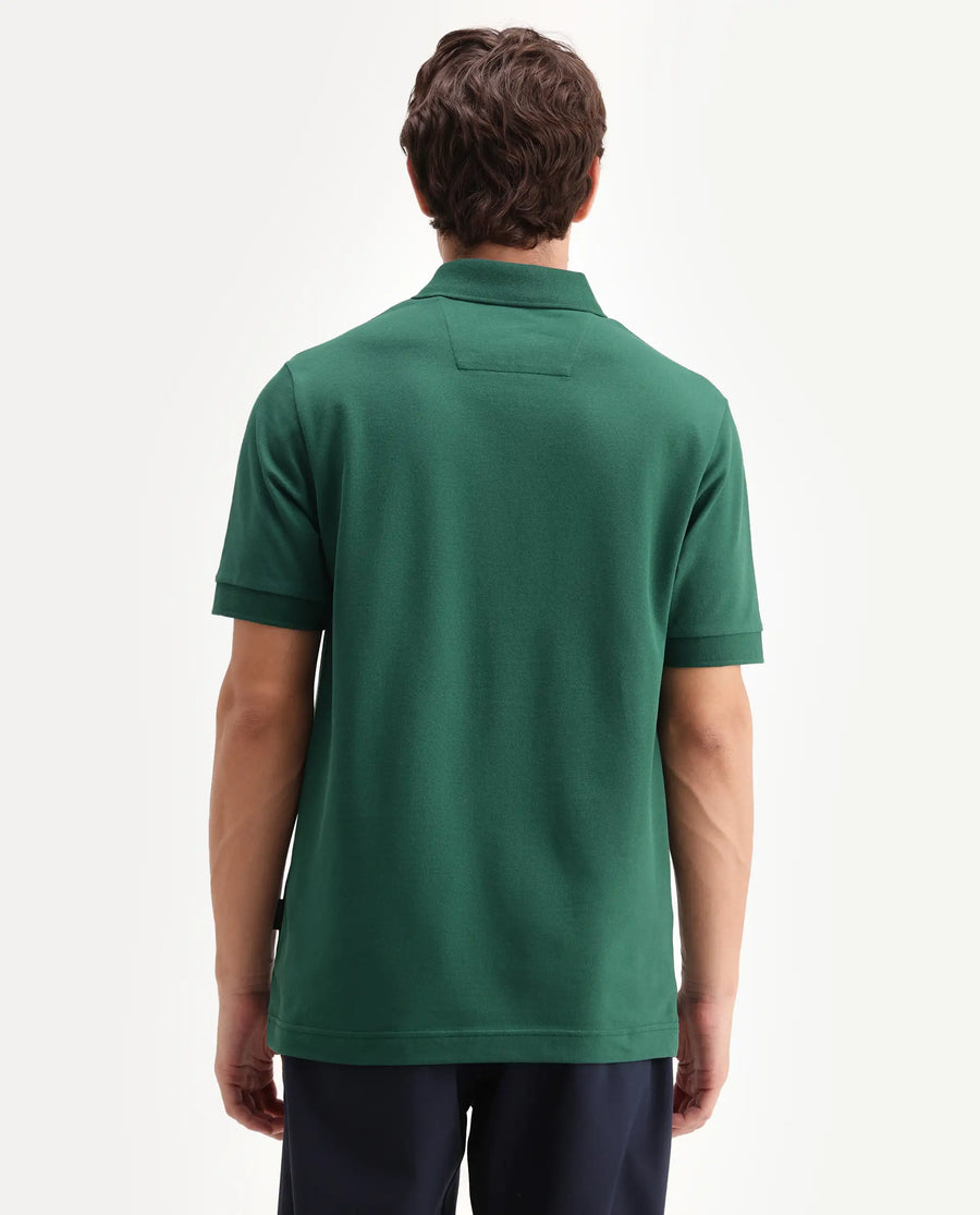 Rare Rabbit Men's Walp Green Cotton Blend Spread Collar Regular Plain Polo