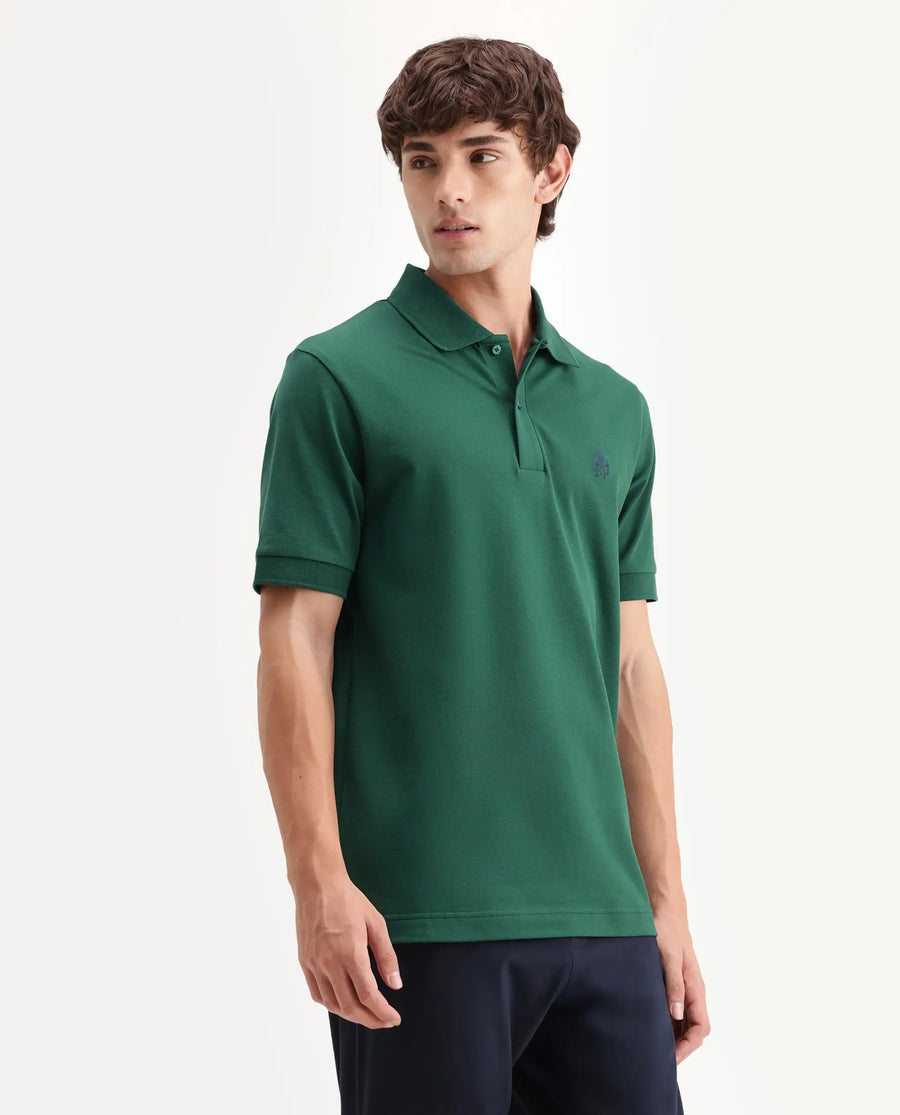 Rare Rabbit Men's Walp Green Cotton Blend Spread Collar Regular Plain Polo