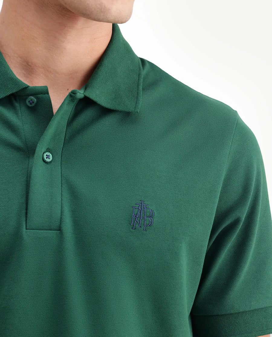 Rare Rabbit Men's Walp Green Cotton Blend Spread Collar Regular Plain Polo