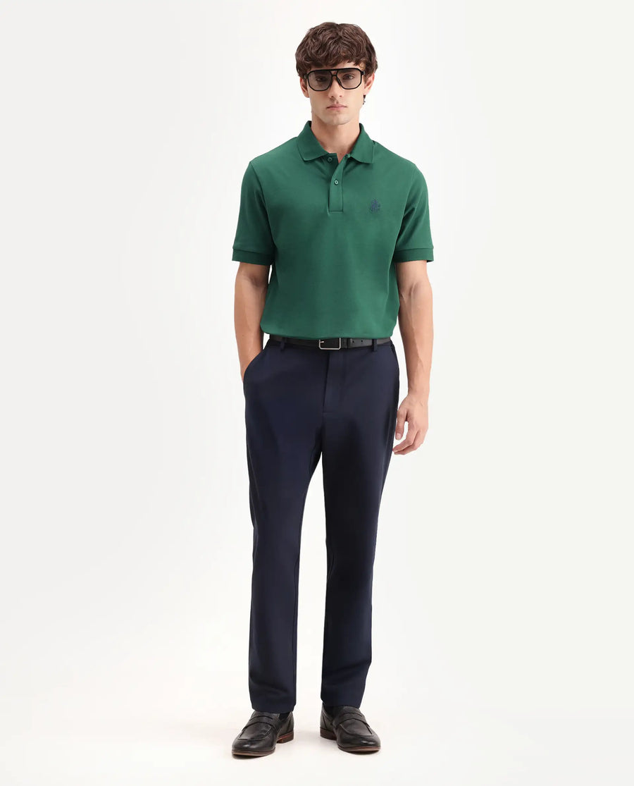 Rare Rabbit Men's Walp Green Cotton Blend Spread Collar Regular Plain Polo