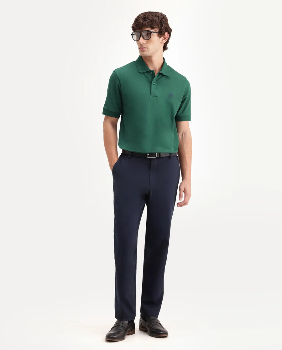 Rare Rabbit Men's Walp Green Cotton Blend Spread Collar Regular Plain Polo