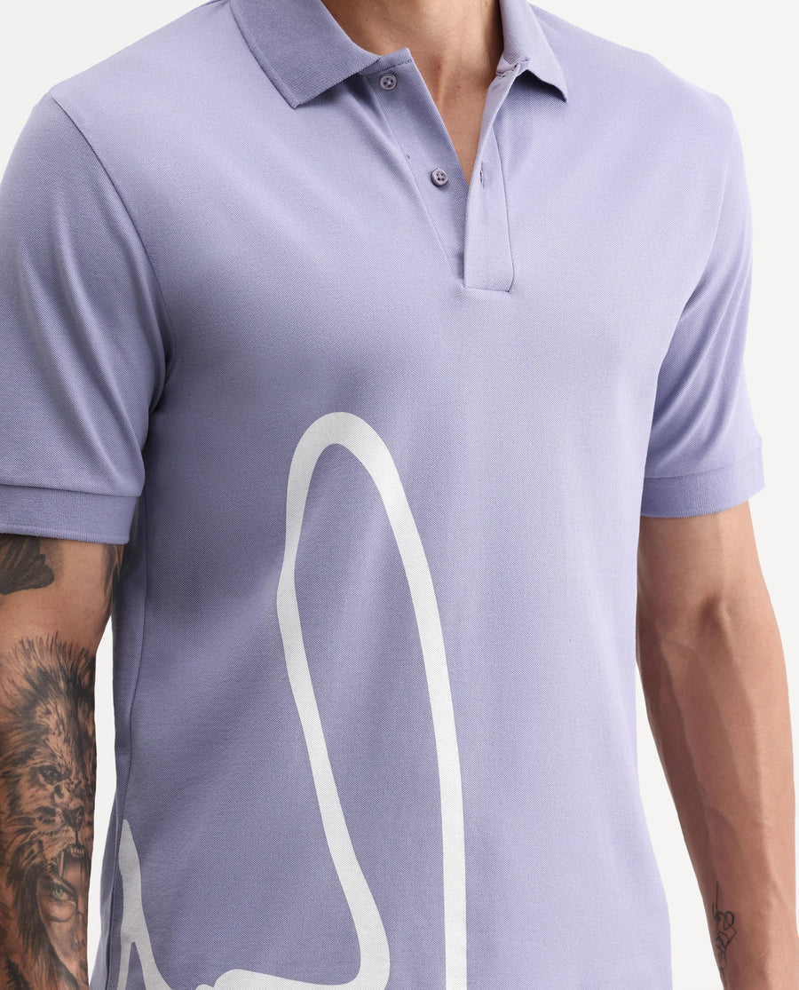 Rare Rabbit Men's Jefra-1 Dusky Purple Cotton Blend Regular Fit Half Sleeves Graphic Print Polo