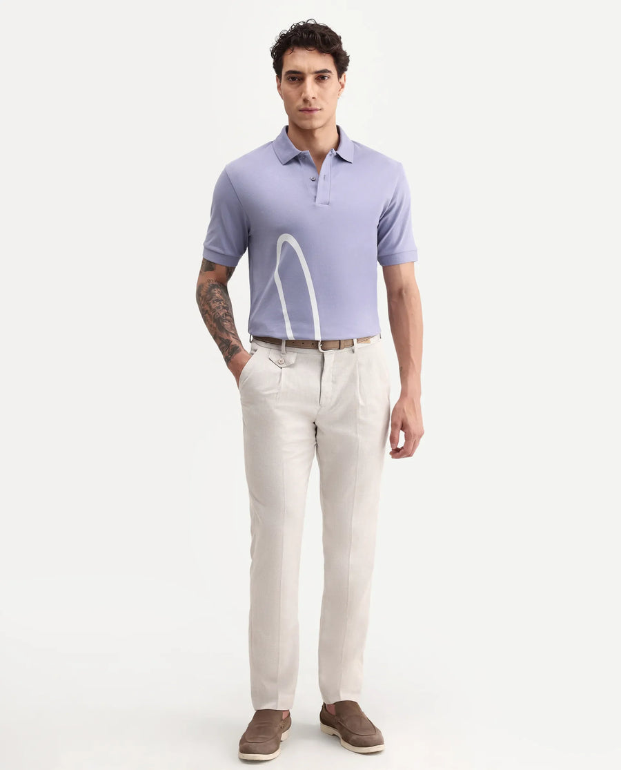 Rare Rabbit Men's Jefra-1 Dusky Purple Cotton Blend Regular Fit Half Sleeves Graphic Print Polo