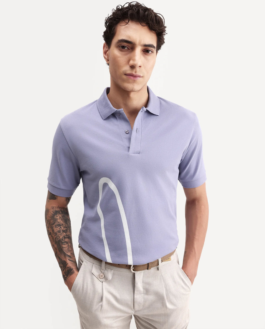 Rare Rabbit Men's Jefra-1 Dusky Purple Cotton Blend Regular Fit Half Sleeves Graphic Print Polo
