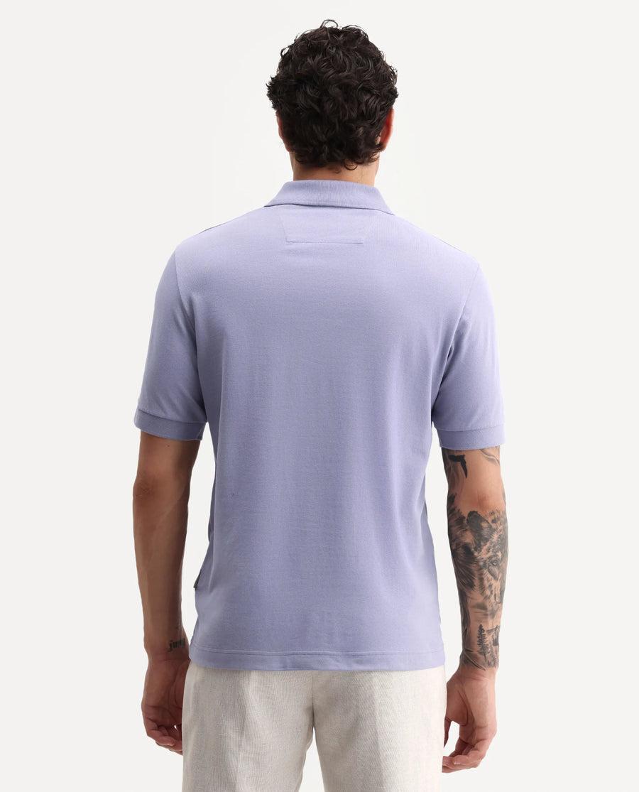 Rare Rabbit Men's Jefra-1 Dusky Purple Cotton Blend Regular Fit Half Sleeves Graphic Print Polo