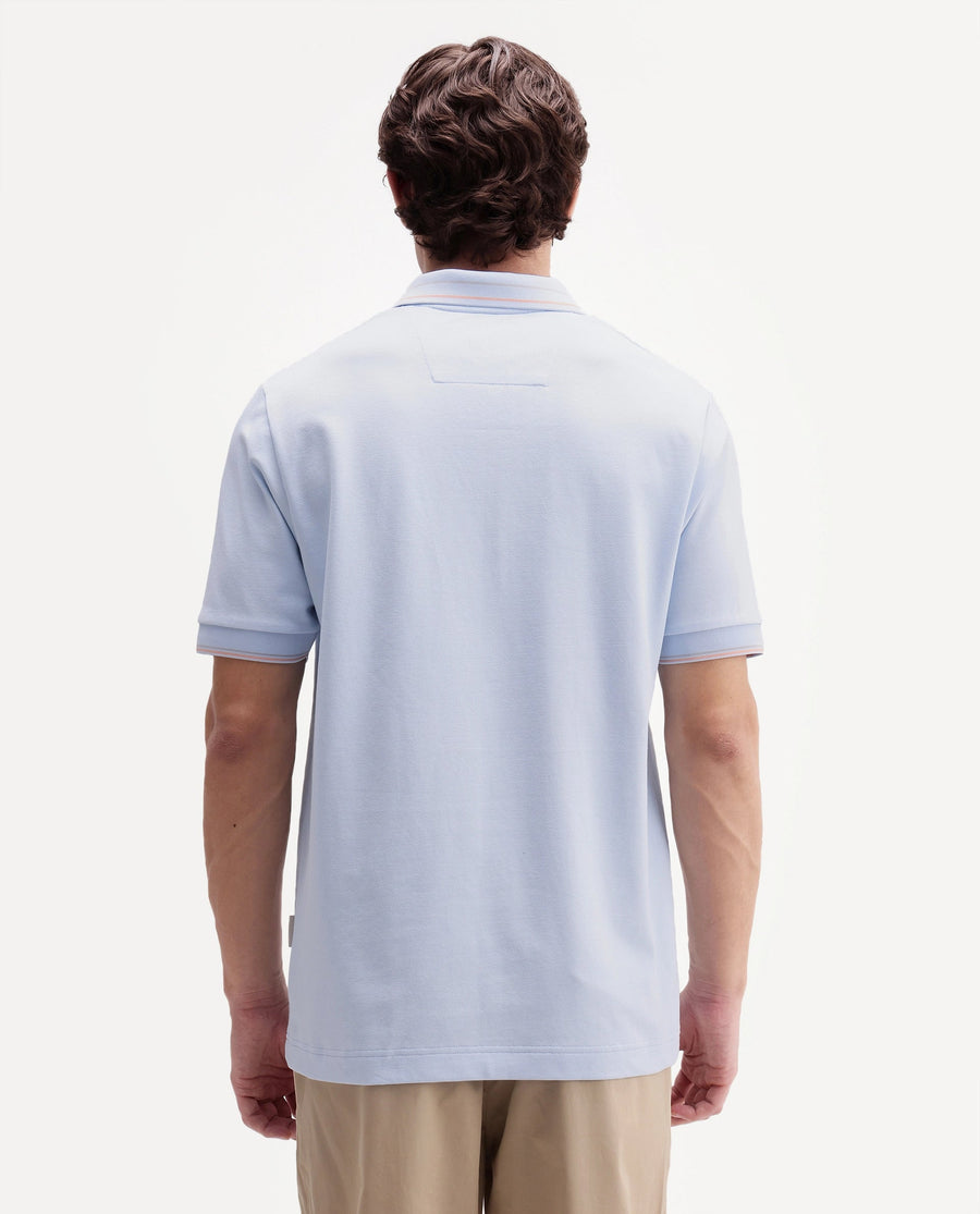 Rare Rabbit Men's Elank Light Blue Cotton Blend Spread Collar Regular Plain Polo