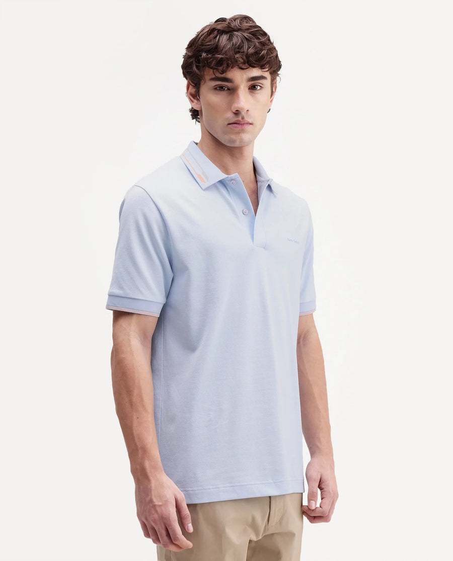 Rare Rabbit Men's Elank Light Blue Cotton Blend Spread Collar Regular Plain Polo