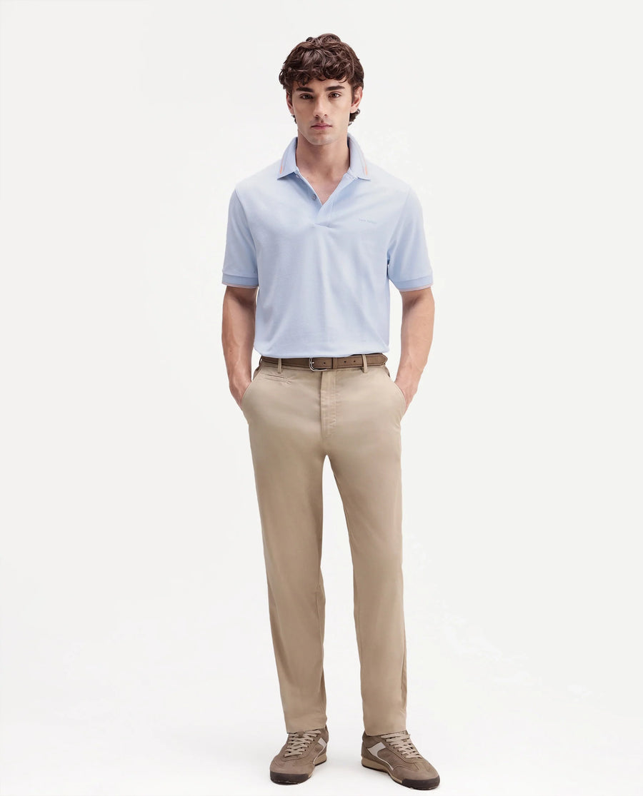 Rare Rabbit Men's Elank Light Blue Cotton Blend Spread Collar Regular Plain Polo