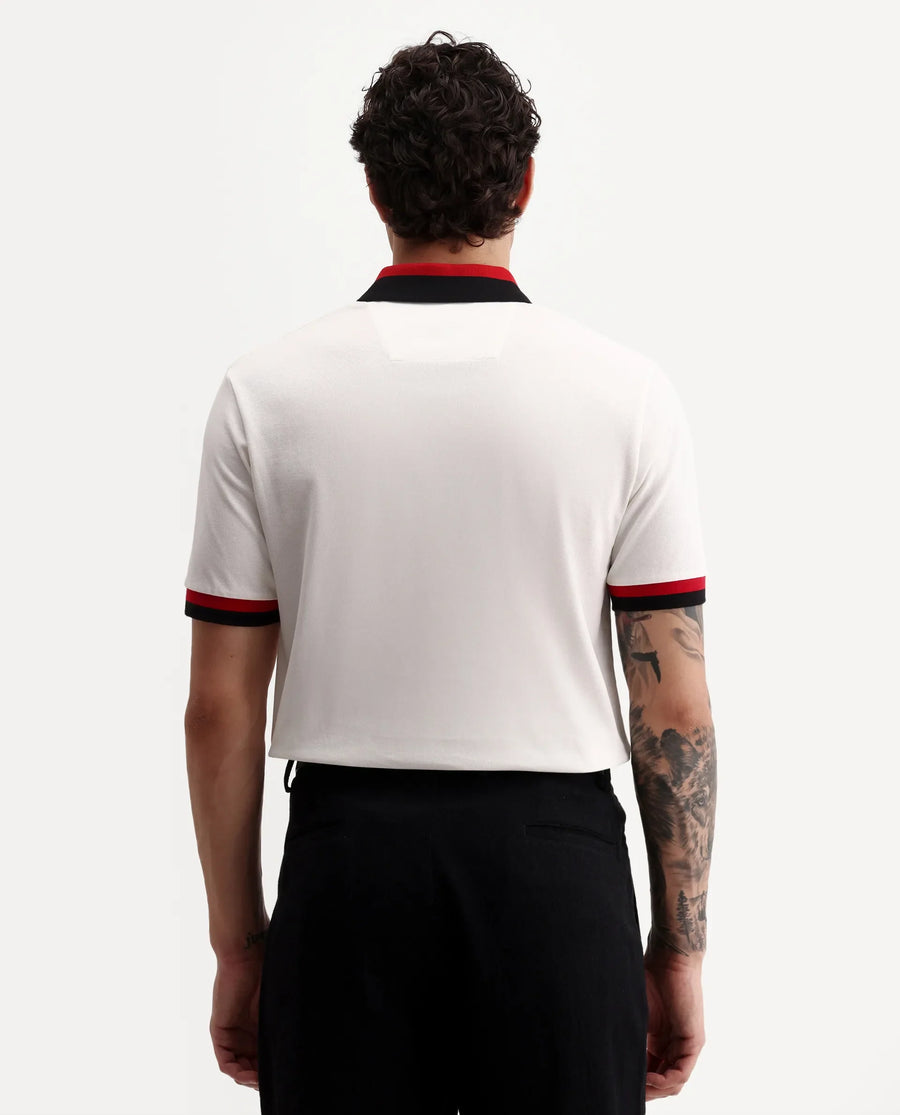 Rare Rabbit Men's Nilo White Cotton Spread Collar Button Regular Fit Plain Polo