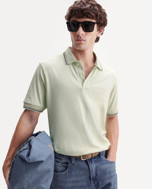 Rare Rabbit Men's Dren Fluorescent Green Cotton Blend Spread Collar Regular Plain Polo