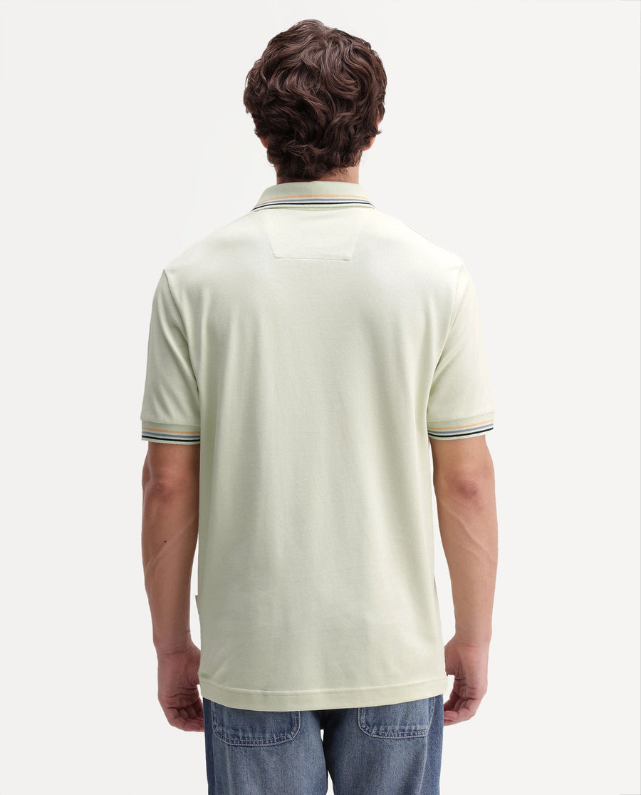 Rare Rabbit Men's Dren Fluorescent Green Cotton Blend Spread Collar Regular Plain Polo