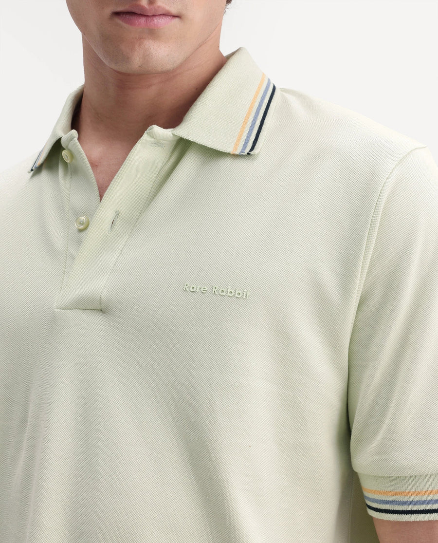 Rare Rabbit Men's Dren Fluorescent Green Cotton Blend Spread Collar Regular Plain Polo