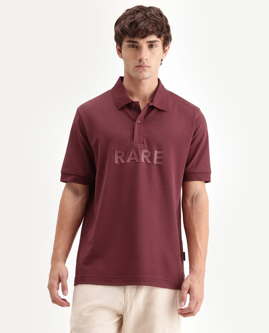 Rare Rabbit Men's Gael Maroon Cotton Blend Spread Collar Regular Plain Polo