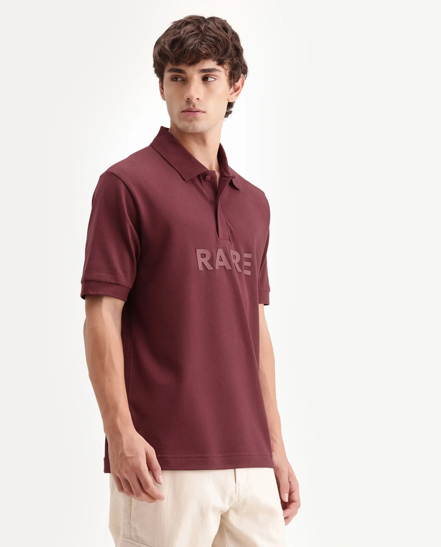 Rare Rabbit Men's Gael Maroon Cotton Blend Spread Collar Regular Plain Polo