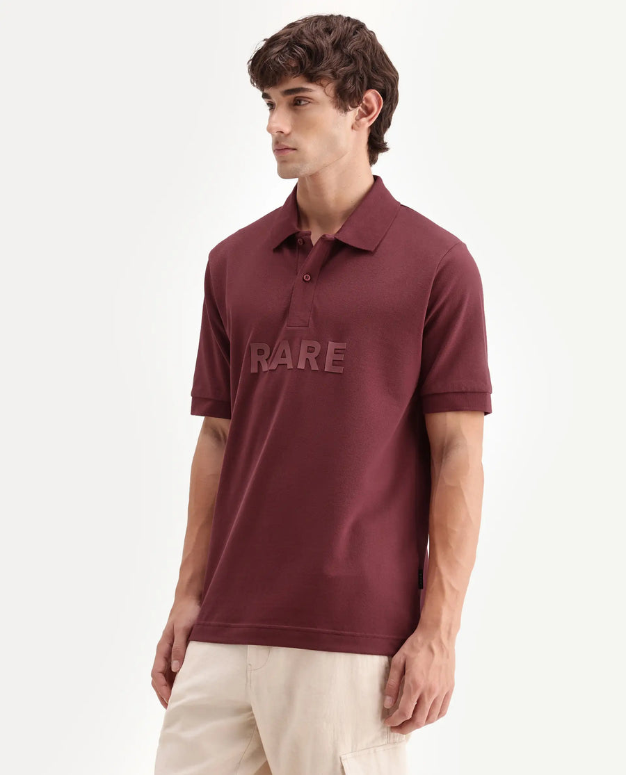 Rare Rabbit Men's Gael Maroon Cotton Blend Spread Collar Regular Plain Polo