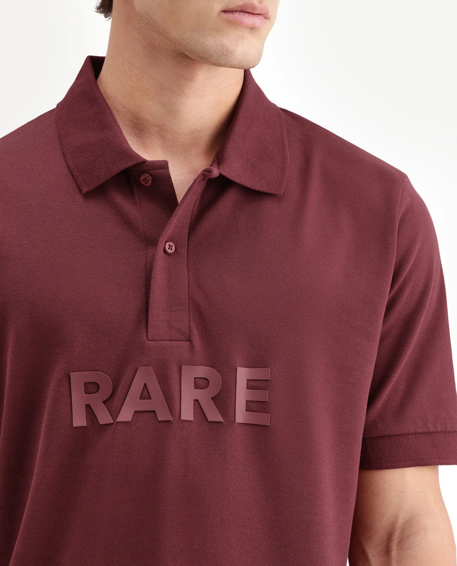 Rare Rabbit Men's Gael Maroon Cotton Blend Spread Collar Regular Plain Polo