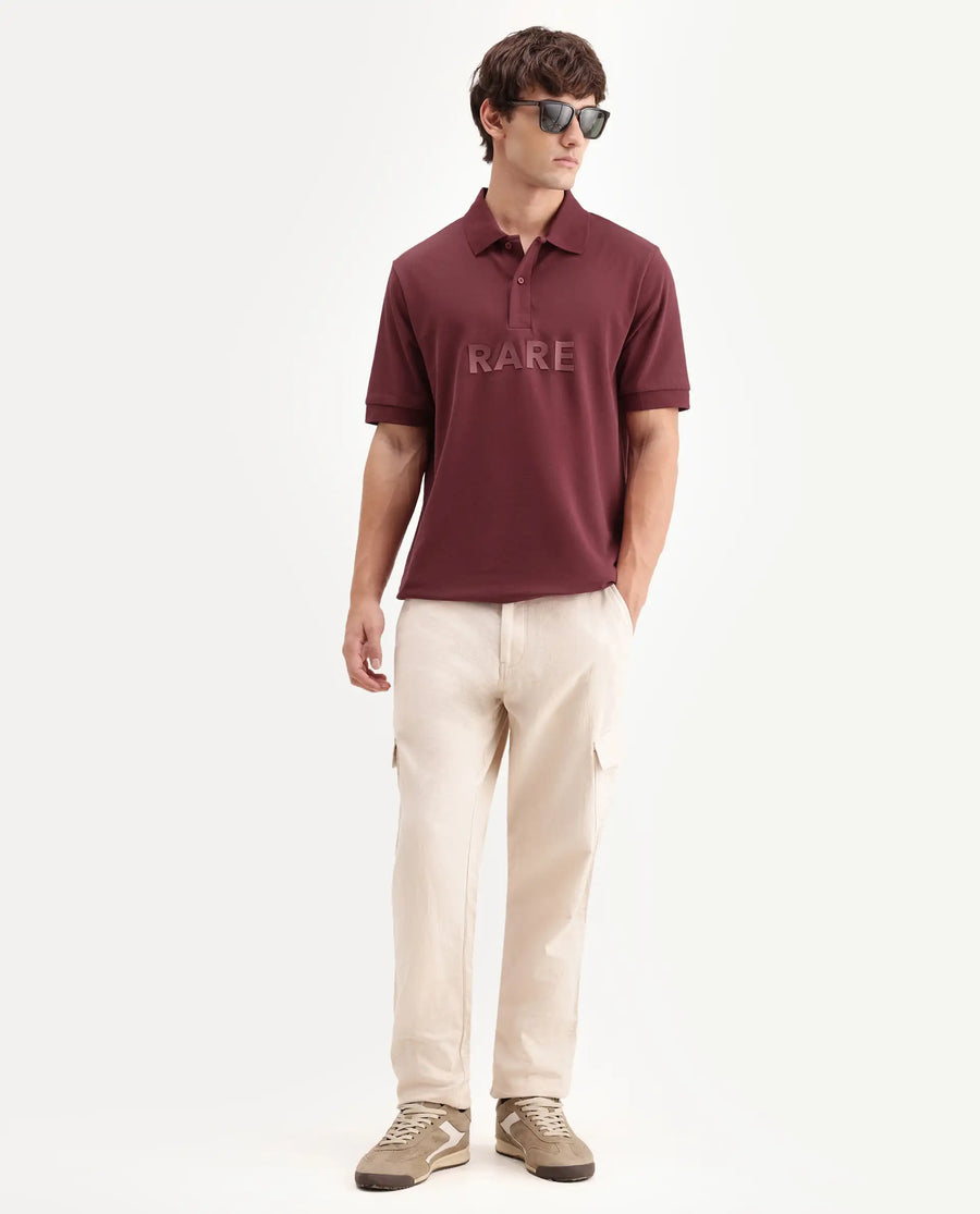 Rare Rabbit Men's Gael Maroon Cotton Blend Spread Collar Regular Plain Polo
