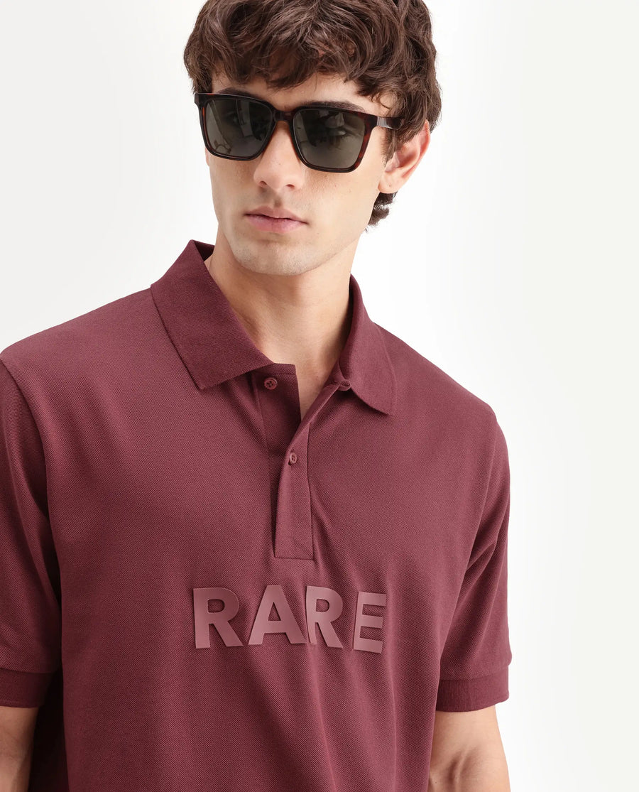 Rare Rabbit Men's Gael Maroon Cotton Blend Spread Collar Regular Plain Polo