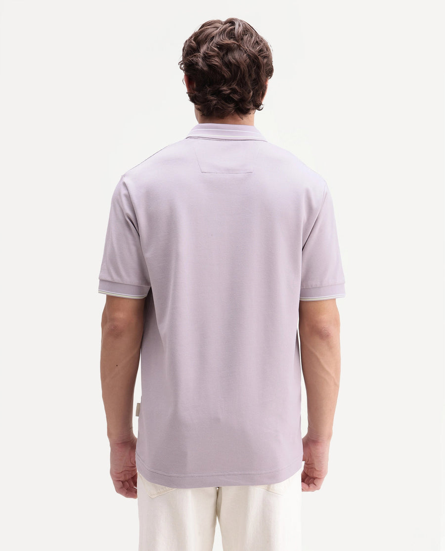Rare Rabbit Men's Elank Light Purple Cotton Blend Spread Collar Regular Plain Polo