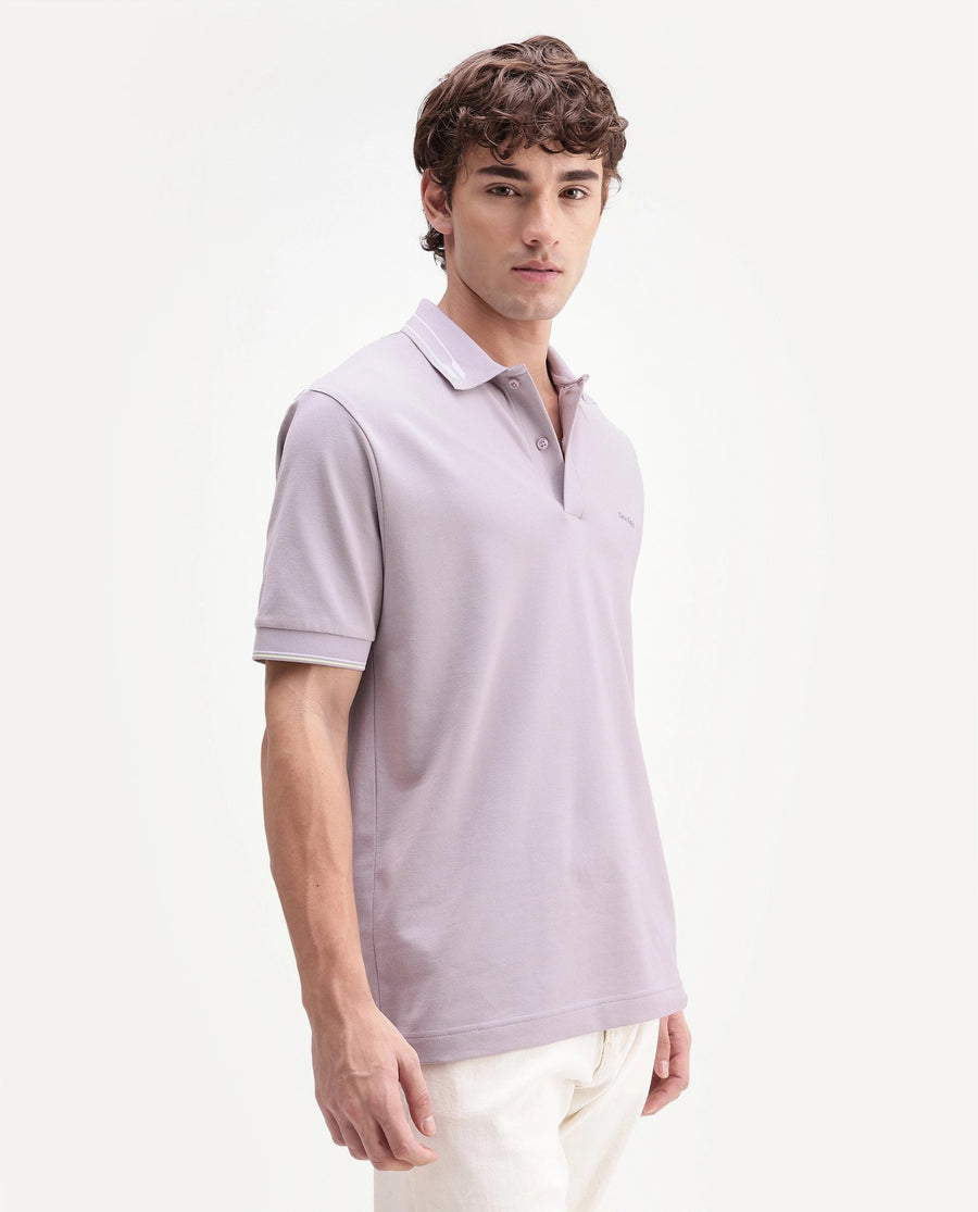 Rare Rabbit Men's Elank Light Purple Cotton Blend Spread Collar Regular Plain Polo