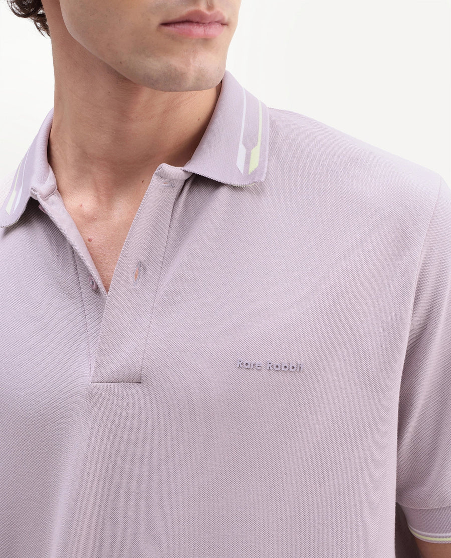 Rare Rabbit Men's Elank Light Purple Cotton Blend Spread Collar Regular Plain Polo