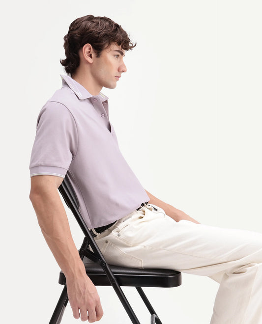 Rare Rabbit Men's Elank Light Purple Cotton Blend Spread Collar Regular Plain Polo