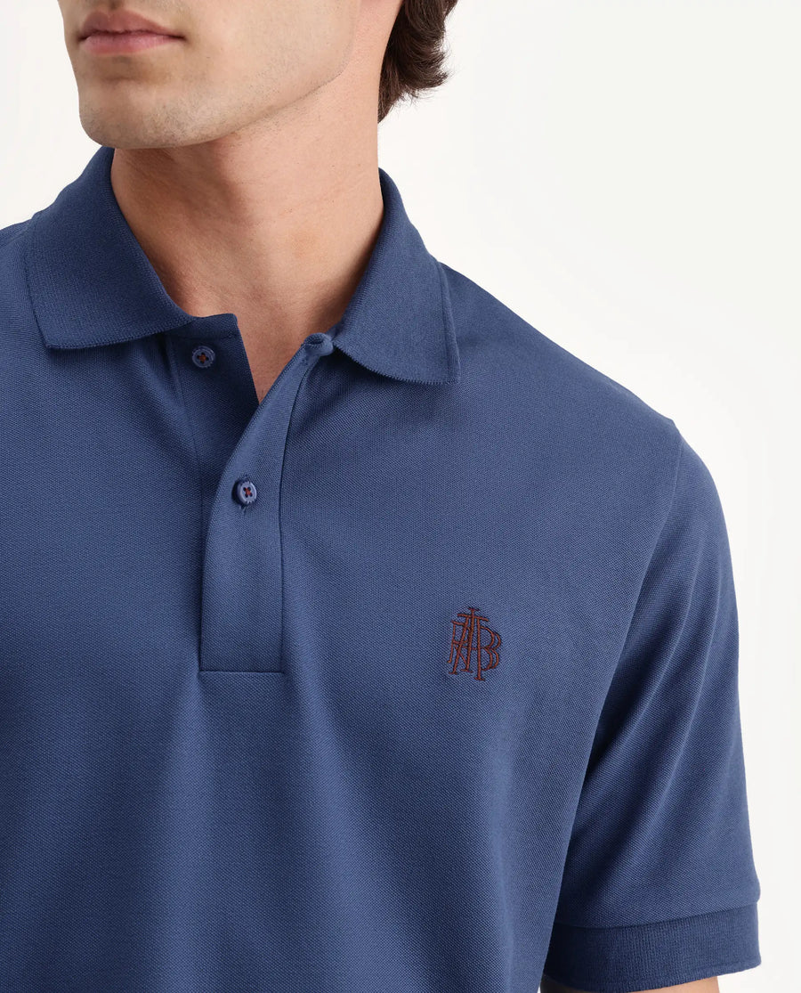 Rare Rabbit Men's Walp Dark Blue Cotton Blend Spread Collar Regular Plain Polo