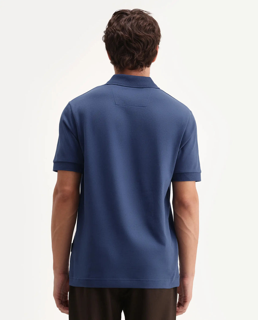 Rare Rabbit Men's Walp Dark Blue Cotton Blend Spread Collar Regular Plain Polo