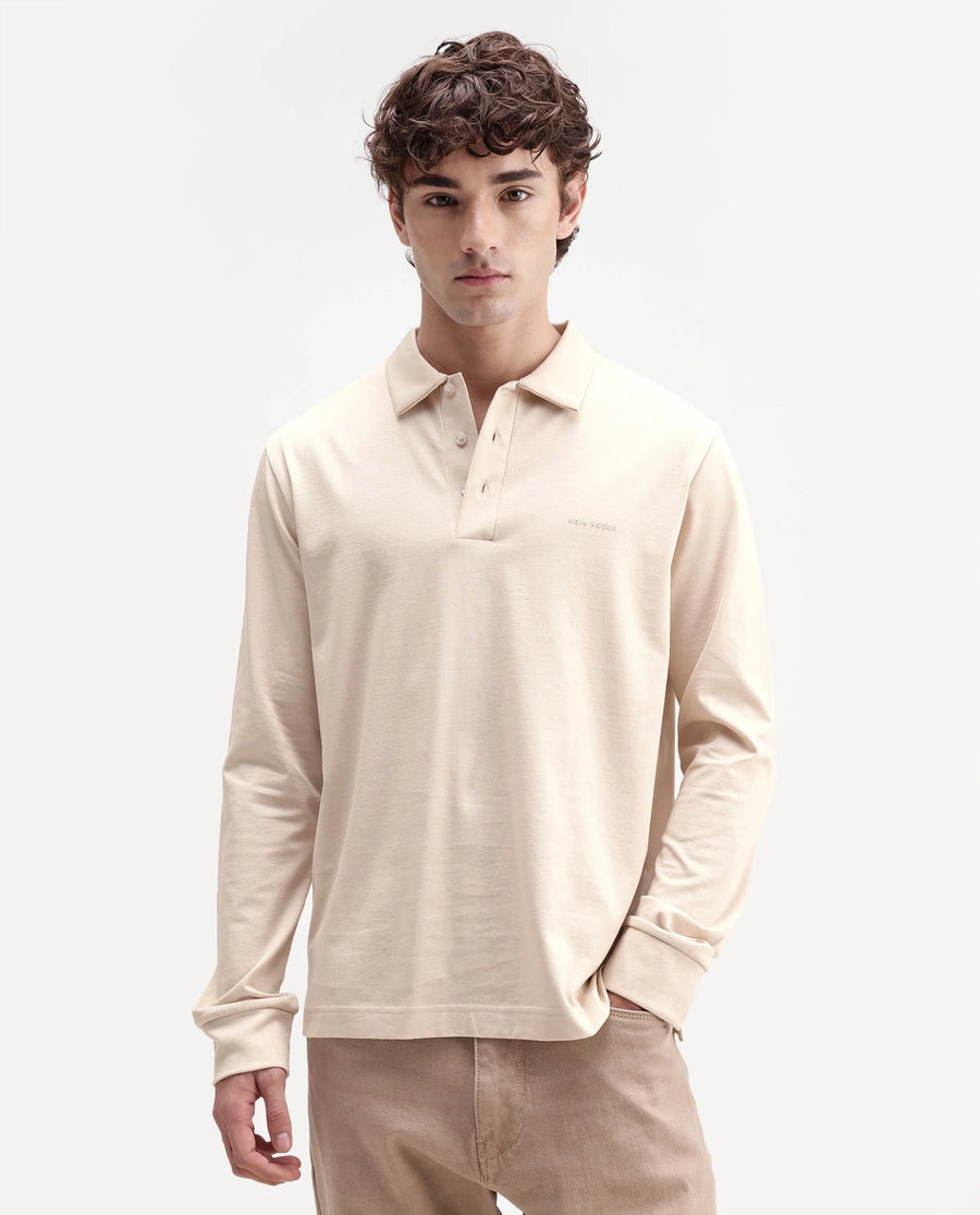 Rare Rabbit Men's Travo Beige Cotton Spread Collar Regular Plain Shirt