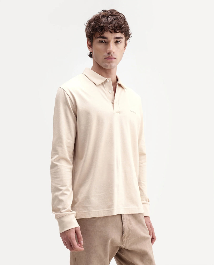 Rare Rabbit Men's Travo Beige Cotton Spread Collar Regular Plain Shirt