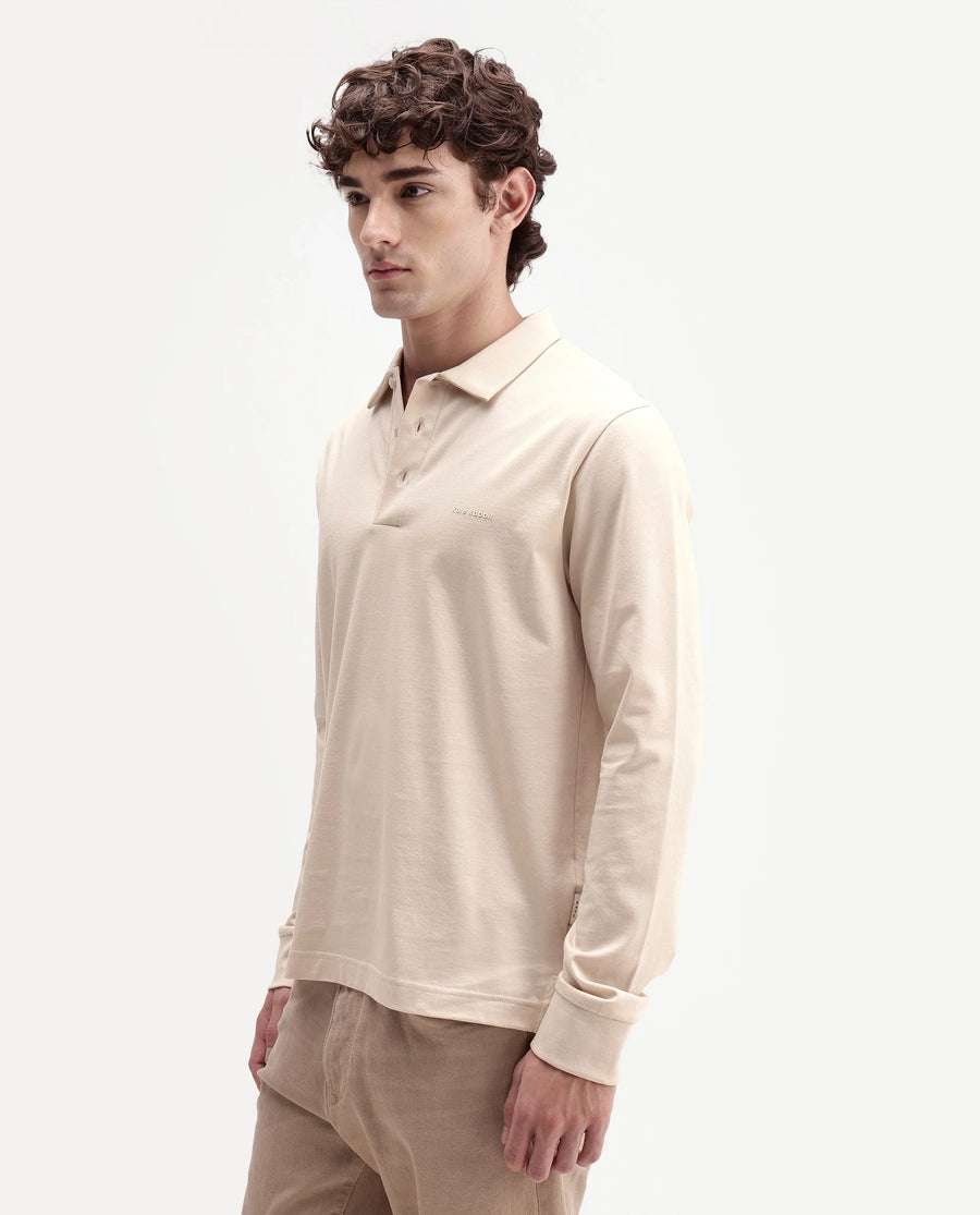 Rare Rabbit Men's Travo Beige Cotton Spread Collar Regular Plain Shirt