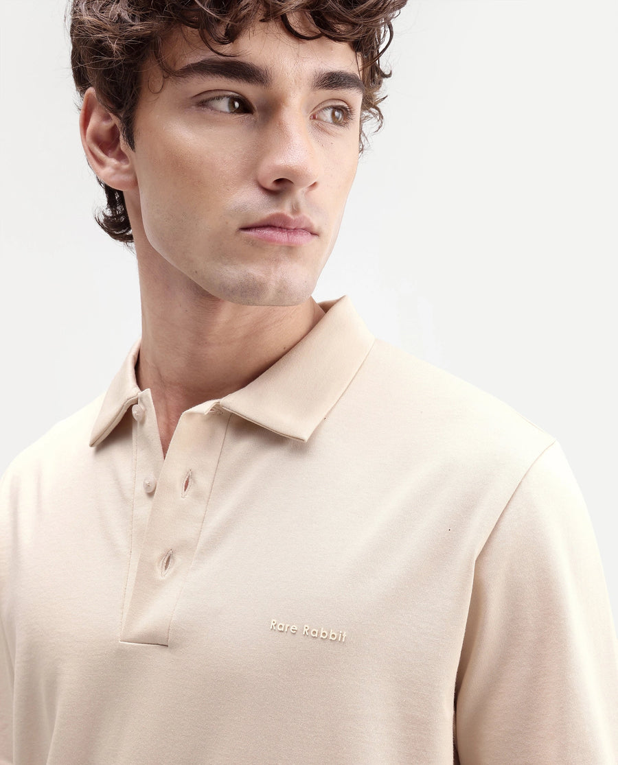 Rare Rabbit Men's Travo Beige Cotton Spread Collar Regular Plain Shirt
