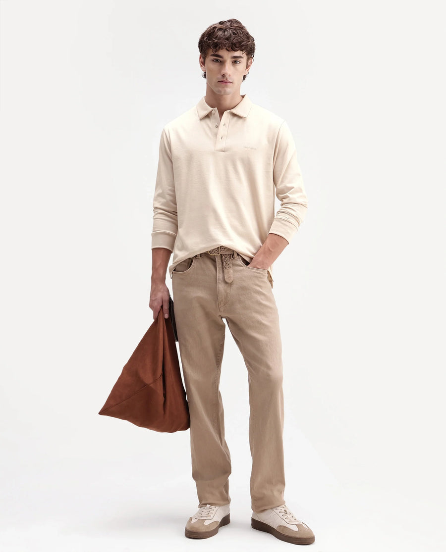 Rare Rabbit Men's Travo Beige Cotton Spread Collar Regular Plain Shirt