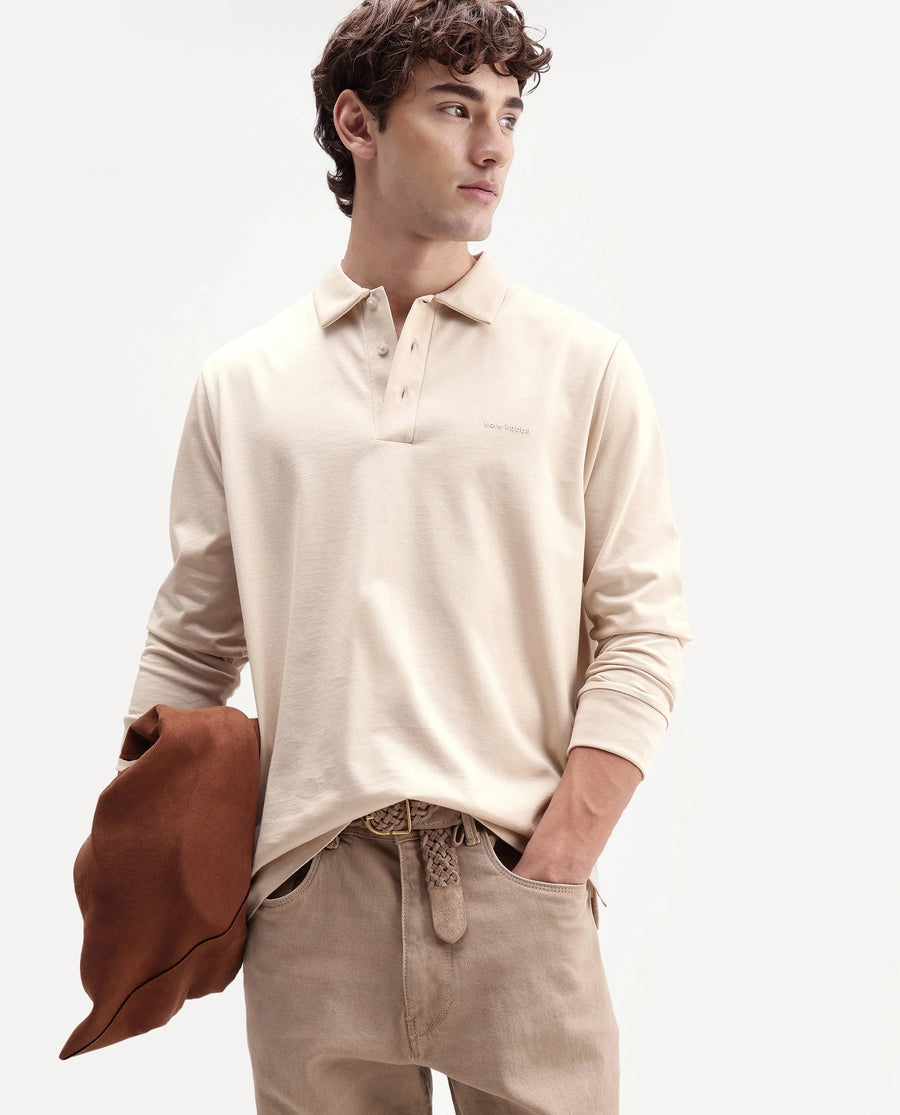 Rare Rabbit Men's Travo Beige Cotton Spread Collar Regular Plain Shirt