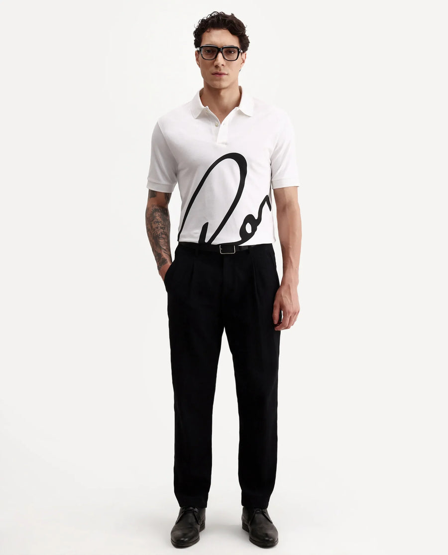 Rare Rabbit Men's Jefra White Cotton Blend Regular Fit Half Sleeves Graphic Print Polo