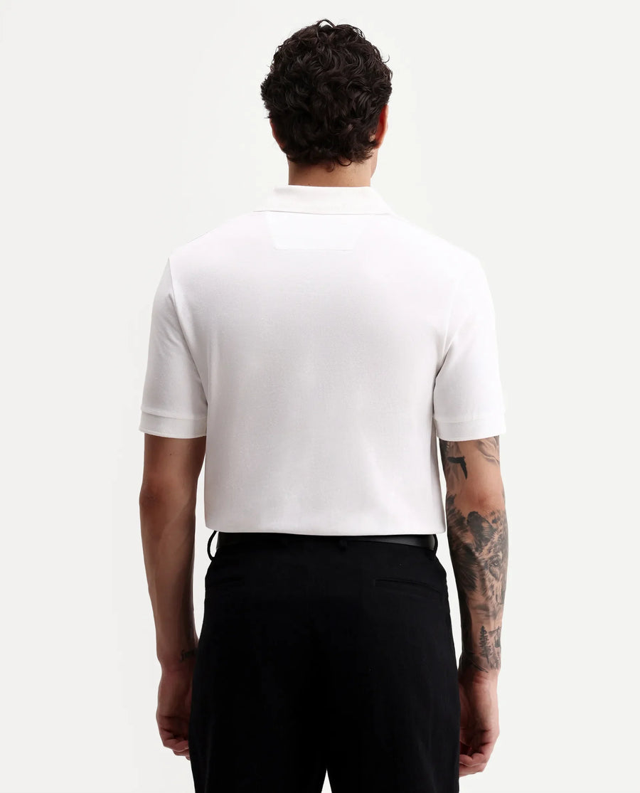 Rare Rabbit Men's Jefra White Cotton Blend Regular Fit Half Sleeves Graphic Print Polo