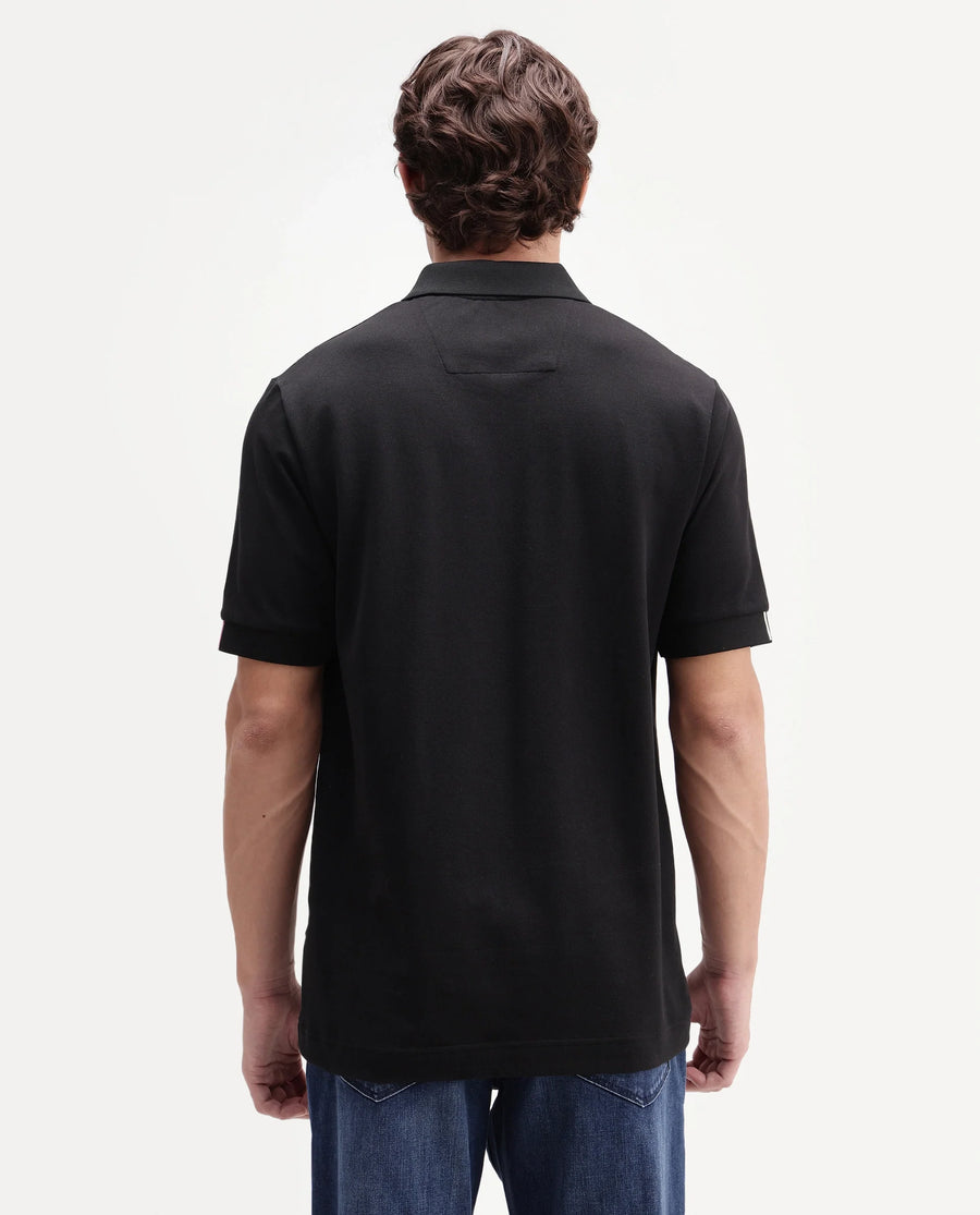 Rare Rabbit Men's Eris Black Cotton Blend Spread Collar Regular Plain Polo