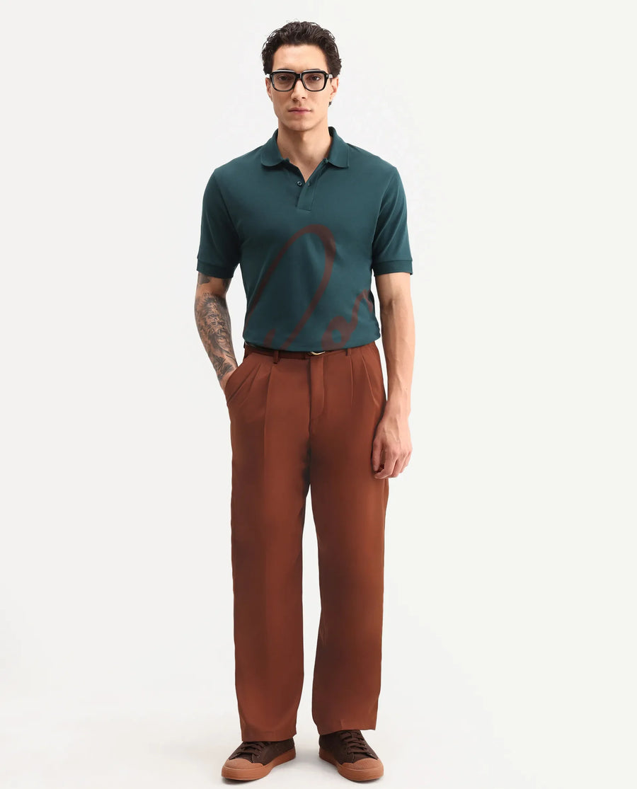 Rare Rabbit Men's Jefra Dark Green Cotton Blend Regular Fit Half Sleeves Graphic Print Polo
