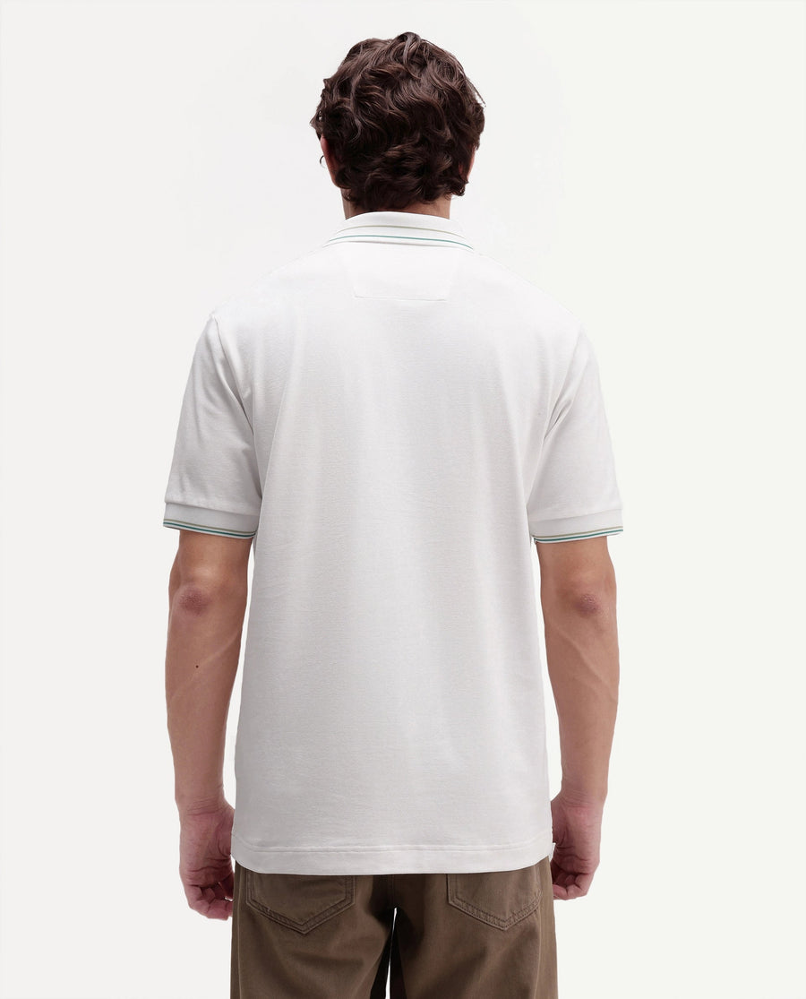 Rare Rabbit Men's Elank White Cotton Blend Spread Collar Regular Plain Polo