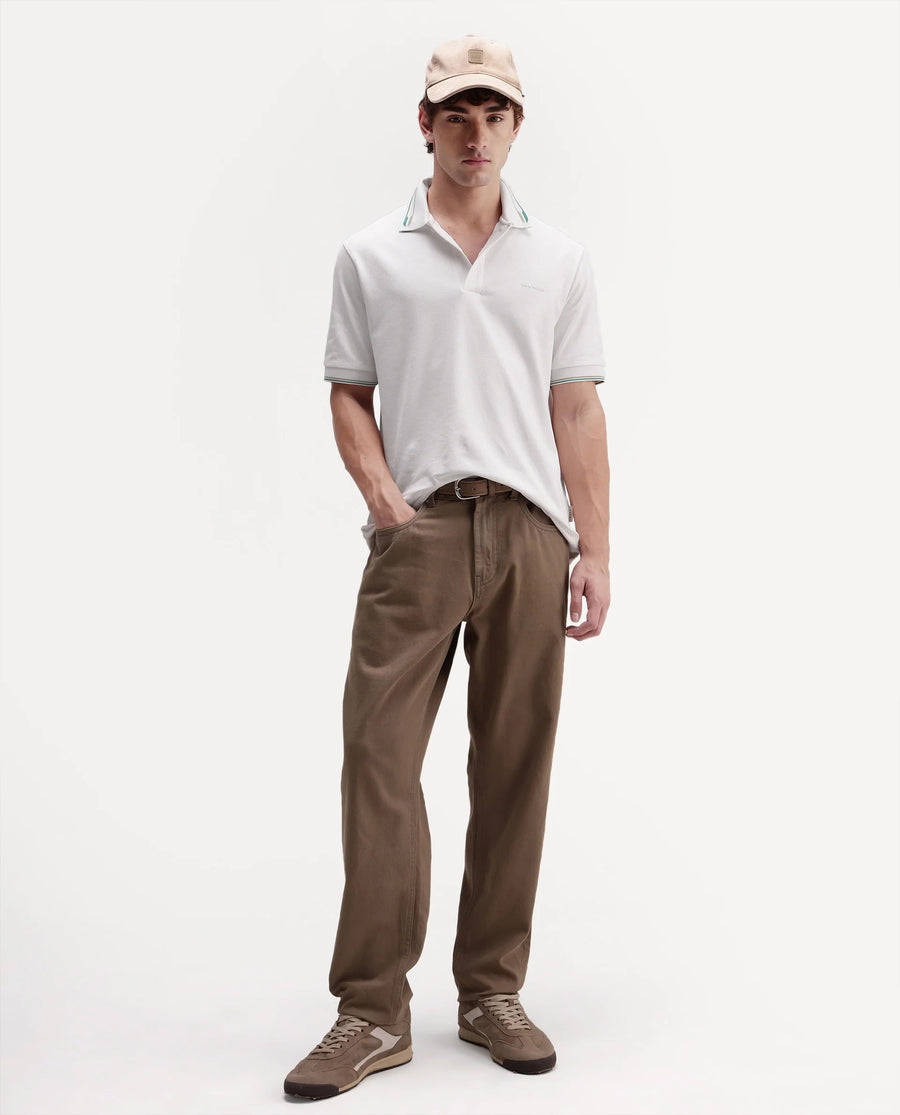 Rare Rabbit Men's Elank White Cotton Blend Spread Collar Regular Plain Polo