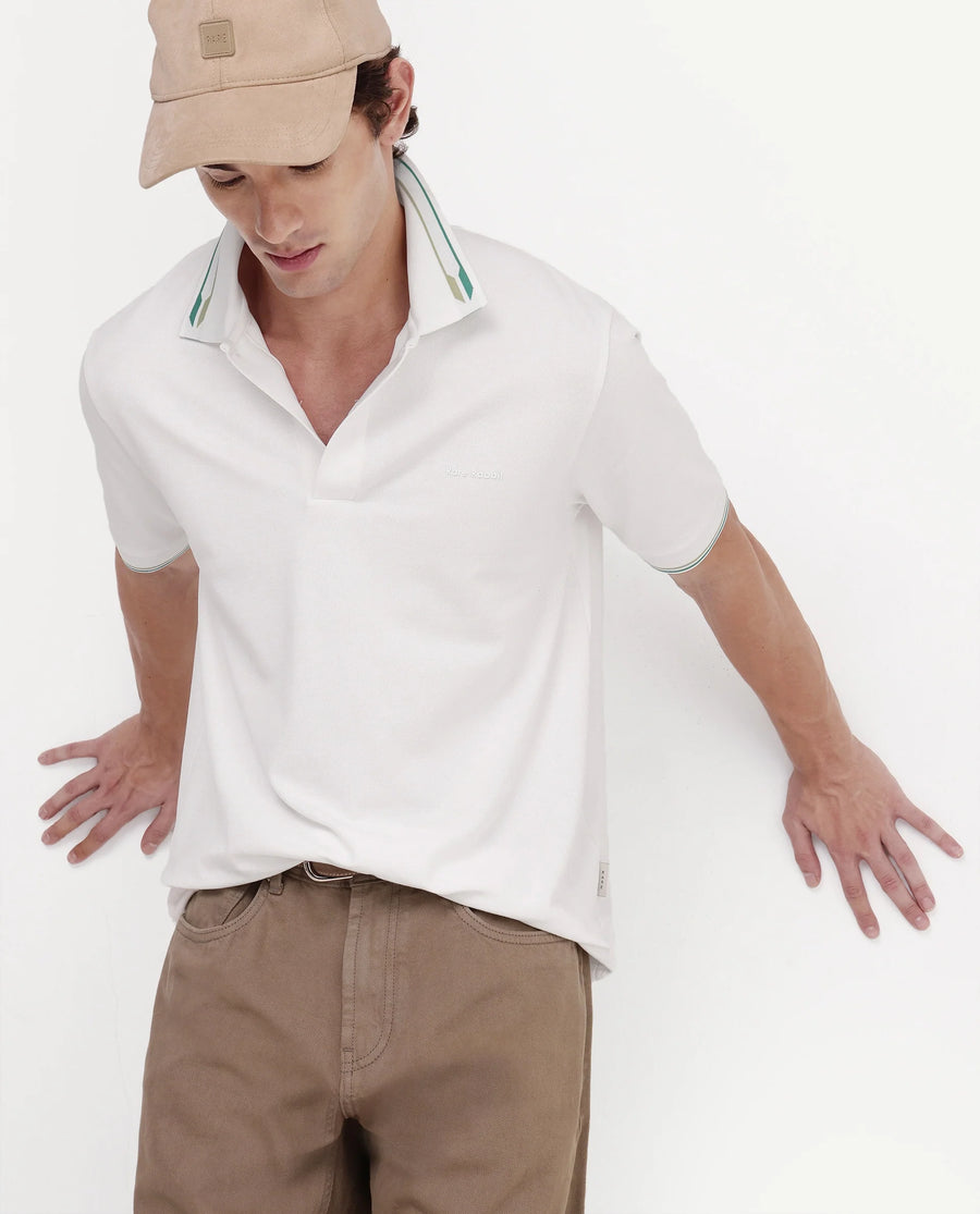 Rare Rabbit Men's Elank White Cotton Blend Spread Collar Regular Plain Polo