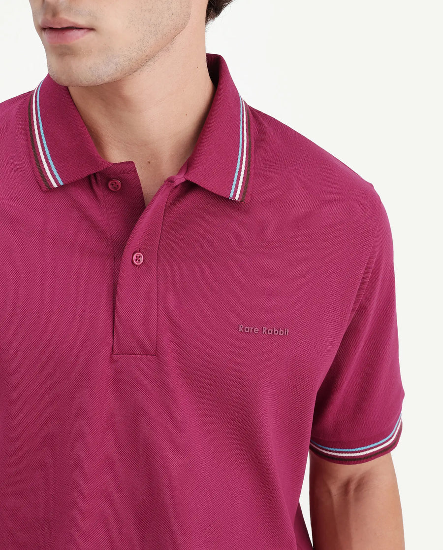 Rare Rabbit Men's Dren Fluorescent Pink Cotton Blend Spread Collar Regular Plain Polo