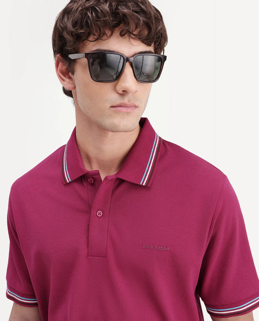 Rare Rabbit Men's Dren Fluorescent Pink Cotton Blend Spread Collar Regular Plain Polo