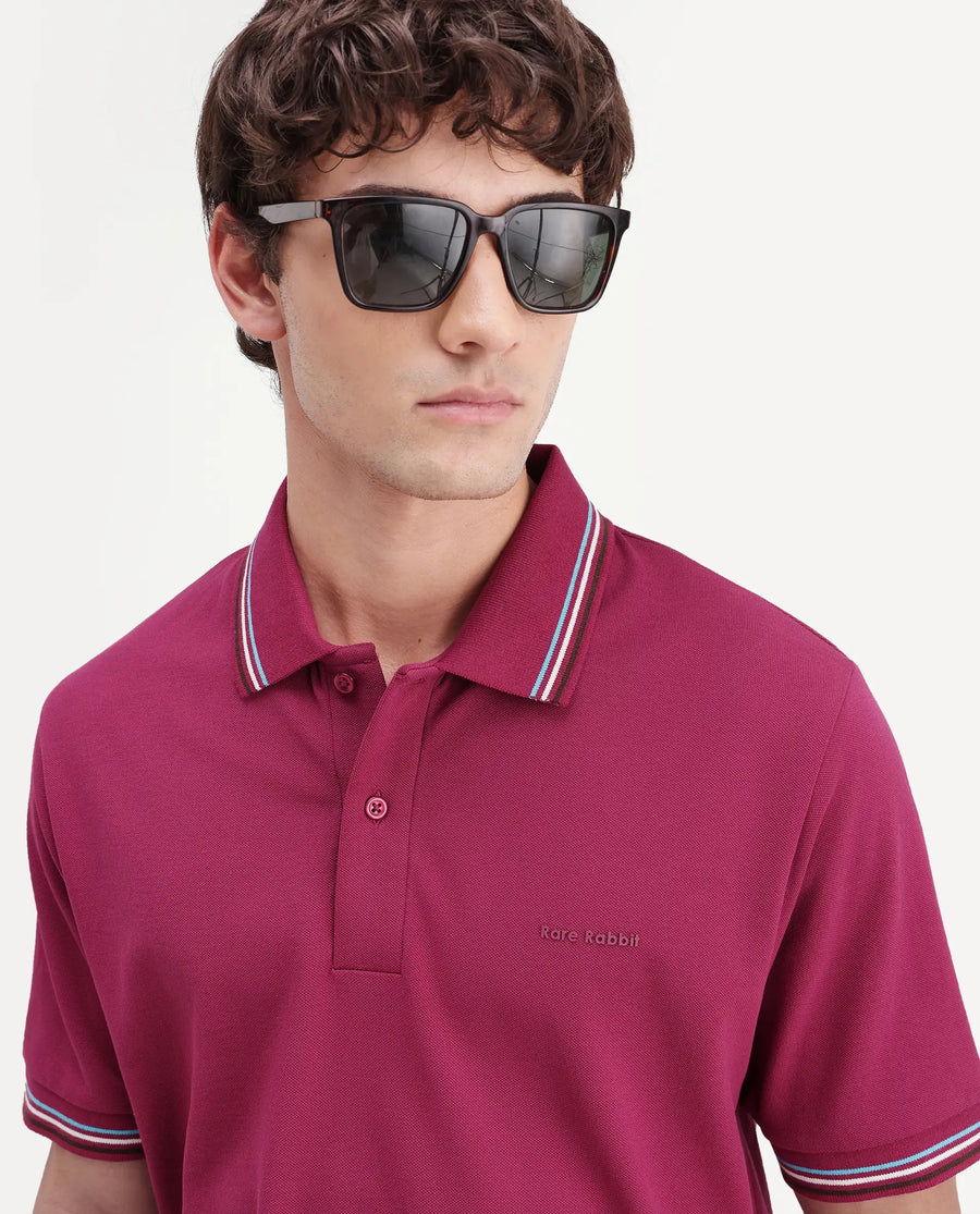 Rare Rabbit Men's Dren Fluorescent Pink Cotton Blend Spread Collar Regular Plain Polo